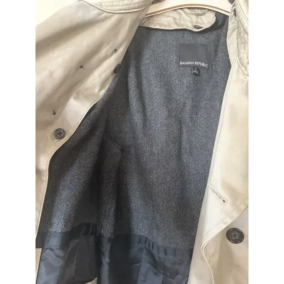 BANANA REPUBLIC Double-Breasted Belted Lined Trench Coat Sze S Khaki Classic EUC - Picture 14 of 15